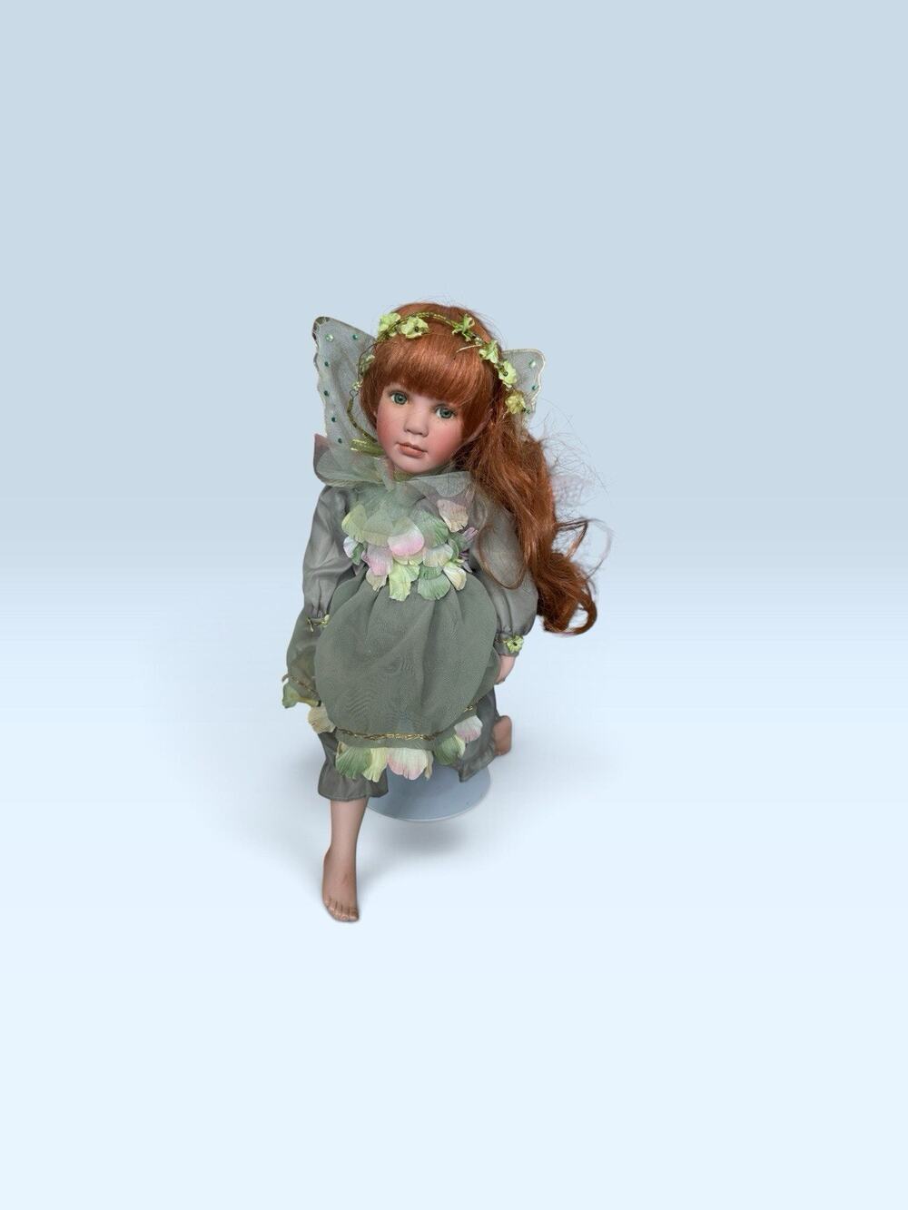 VTG Linda Mason Treasure of Emerald Porcelain Fairy Doll 13" with Stand